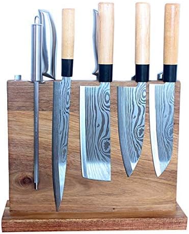Kitchen Double-Sided Magnetic Knife Block Wooden Knife Holder,Scissor Holder Cutlery Display Stand and Storage Rack
