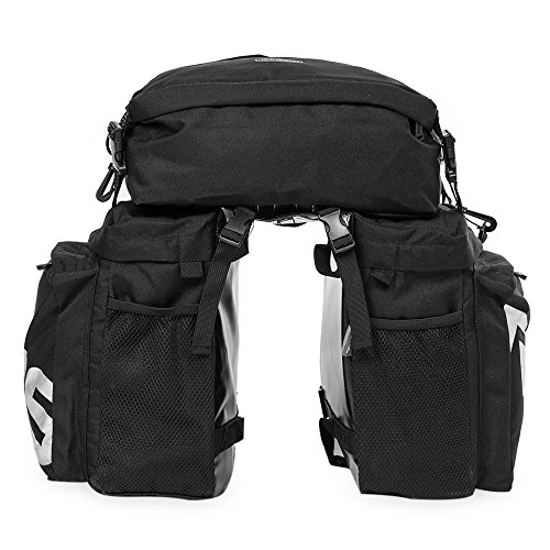COTEetCI Bicycle Saddle Bag Pannier Rear Rack Bag Large Carrier Bag 3 in 1 Luggage Bag Black - Thumbnail 4
