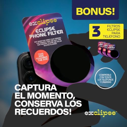 10 Gafas Eclipse Solar con 3 Filtros para Móvil – Certificadas ISO 12312-2, CE & UKCA, Kit Completo para Ver y Fotografiar el Eclipse 2026