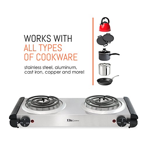 Elite Gourmet Countertop Double Coiled Burner, 1400 Watts, White