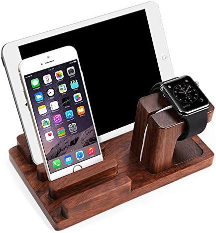 INIL 2 in 1 Bamboo Apple Watch Bracket, Redwood Mobile Phone Charger / iPad and Smartphones and Tablets Stent