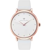 Wristology 10 Styles Maxi Crystal Watch Leather Band - Interchangeable Genuine Leather Strap - Large Easy to Read Watch with Second Hand for Women, Men, Nurses, Teachers (Rose Gold/White)