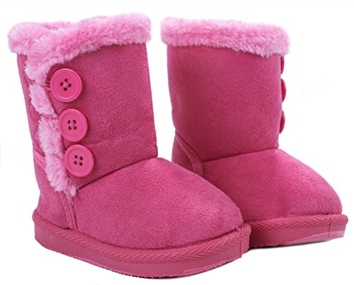 Baby Girl Toddler Pink Slouch Buttons Faux Fur Lined Soft Sole Infant Boots-6