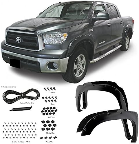 Super Drive For 2014-2016 Toyota Tundra Pocket Riveted Fender Flares Bolt On 4 Pieces Set Black Textured / Smooth Finish (Smooth Black)