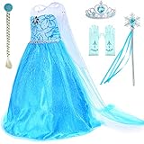Party Chili Princess Costumes Birthday Party Dress Up for Little Girls with Wig,Crown,Mace,Gloves Accessories 6T 7 (130cm)