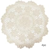kilofly Crochet Cotton Lace Table Placemats Doilies Value Pack, 4pc, Rosary, Beige, 19.6 inch