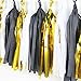 SUNBEAUTY 15PCS Black White Gold Mixed Colors Tissue Paper Tassels Garland Bunting for Party Wedding Pom Poms Decoration