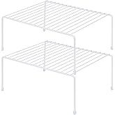 SIBAO Kitchen Cabinet Storage Shelf Rack/Plastic Feet - (13.1 x 10.2 Inch) - Steel Metal - Rust Resistant Finish - Cups, Dishes, Cabinet & Pantry Organization (2, White)