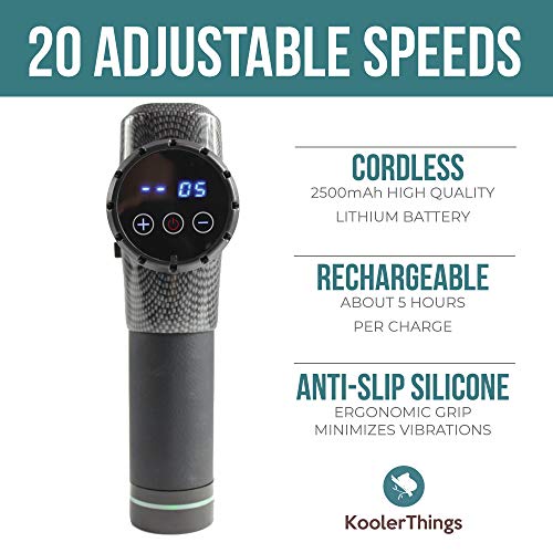 Massage Gun 20 Speed Level Deep Tissue Percussion For Deep Relaxation, Cordless Handheld Electric Body Massage Device For Neck, Back, Muscle & 5 Heads Included