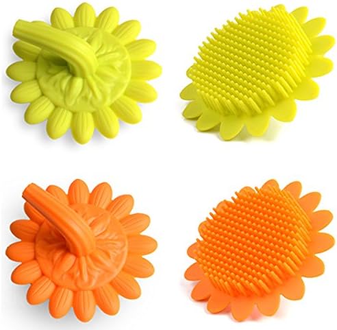 Baby Body Hair Shampoo Bath Brushes (2pcs), Silicone Tiptop Shower Gel Scalp Scrubber,Shampoo Brush for Unisex, Multi-Use Soft Massage Brush,Baby Bath Toys,Sunflower,Handle