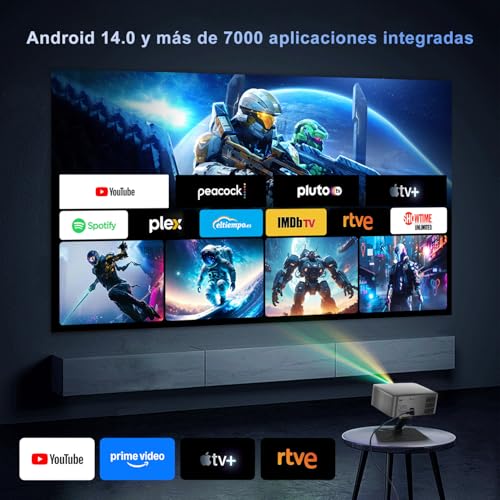 Salange Proyector Portátil, Mini Proyector 4K & 8k, Proyectores Android 14 Inteligente, WiFi 6 y Bluetooth 5.2, Auto Enfoque/Keystone, 1080P FHD Smart Projector para Exterior/Cine en Casa