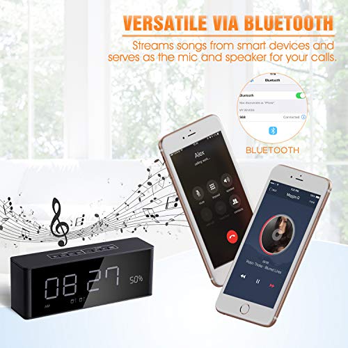 Alarm Clock Radio Bluetooth Speaker [2019 Upgraded] with Digital FM Stereo, Dimmable LED Display, Dual Alarm, Snooze, AUX-in for Bedrooms - Thumbnail 2