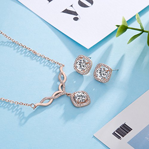 Womens Jewelry Set, Curved V-Necklace Earrings Necklaces Jewelry Set Christmas Gifts, Rose Gold