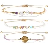 Opalencian Coin White Pentagram Crystal Stack Bracelet for Women,Dainty Pearl Crystal Bracelets Charm Beads Handmade Fashion Jewelry Gifts