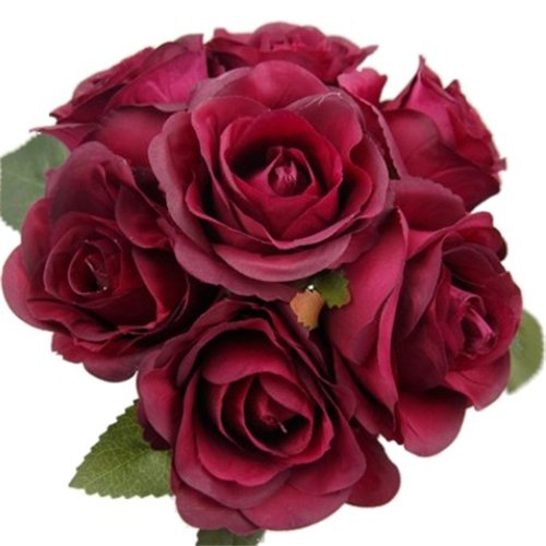 31cm Artificial Dark Red / Burgundy Rose Bouquet / Bundle with 7 large flower heads - Home Wedding — image 1