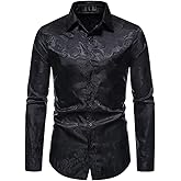 Cloudstyle Mens Floral Shirt Rose Printed Long Sleeve Dress Shirt Porm Wedding Button Down Shirt