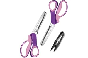 Pinking Shears Set (Pack of 2 PCS, Serrated & Scalloped edges) By Astrowinter - Zig-zag Scissor for Fabric Leather & Paper - Pinking Dressmaking Sewing Scissors AW-002-G