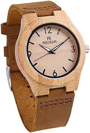 Wood Watches, Bamboo Case Leather Watch with Luminous Pointer Casual Wrist Watch for Women Ladies Girls