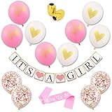 Baby Shower Decorations for Girl, Mom to be Sash, It's a Girl Banner, 12 pcs Baby Shower Balloons, Pink and Gold Girls Shower Decoration kit