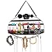 Black Flower Metal Hanging Jewelry Organizer Rack w/ Earring Holder, Ring Tray, & Necklace Hanger Hooks