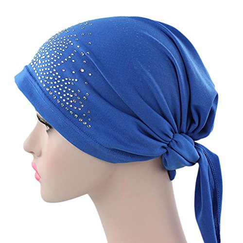Suma-ma Women India Muslim Stretch Diamond Turban Hat Head Scarf Wrap Cap (BU)