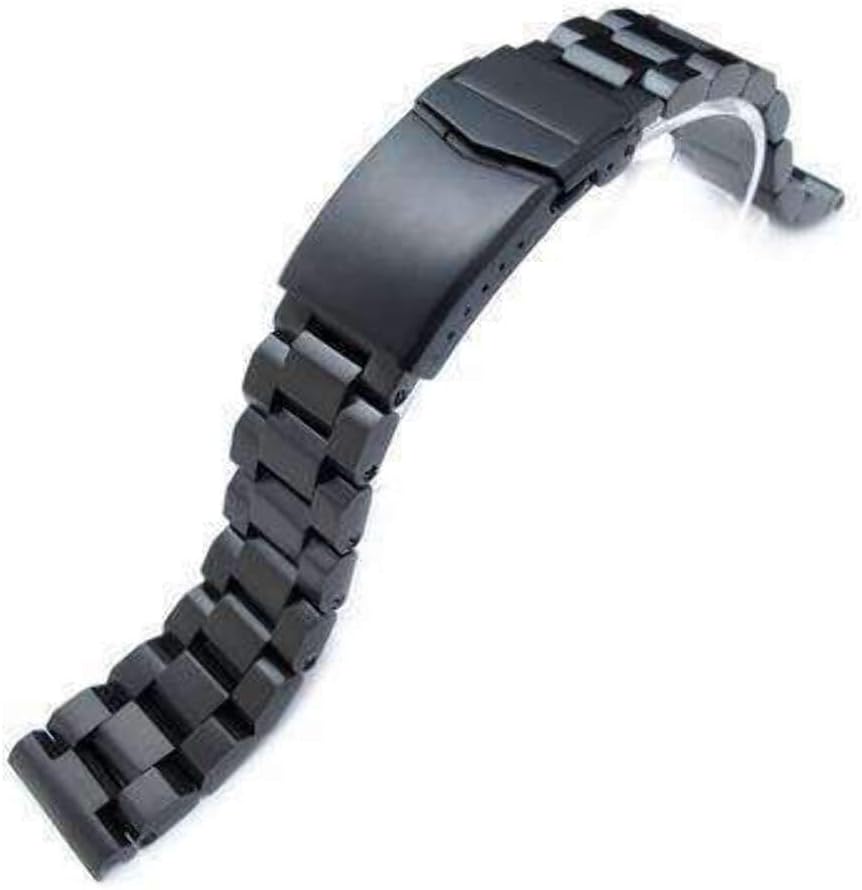 20mm Hexad Oyster 316L Stainless Steel Watch Band Straight Lug, V-Clasp Button Double Lock, PVD Black