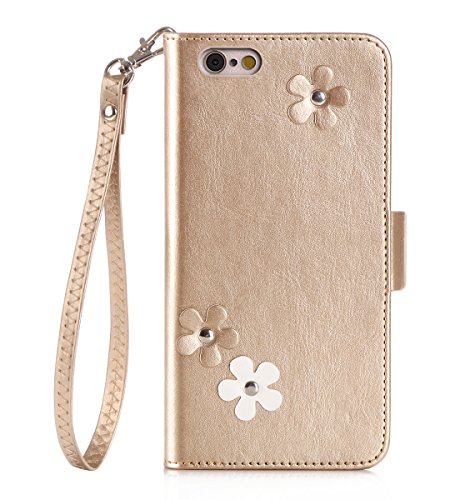 iPhone 6S Plus Case, FYY [Top-Notch Series] Premium PU Leather Wallet Case with Photo Slot, Card Slots, Note Holder, Coin Pocket and Hand Strap for iPhone 6S Plus (5.5 inch) Gold