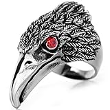 Flongo Men's Tribal Stainless Steel Red Eye Biker Eagle Hawk Band Ring, Men's Biker Hawk Super Fly Ring, Men Women Weddding Engagement Ring