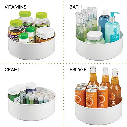 mDesign Plastic Spinning Lazy Susan Round Turntable Storage Tray - Rotating Organizer for Makeup, Cosmetics, Nail Polish, Vitamins, Shaving Kits, Hair Spray, Medical Supplies, First Aid - White - Thumbnail 3