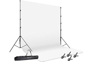 HYJ-INC Photo Video Studio 12 x10ft 100% Muslin White Backdrop with 10 x 8.5ft Stand Photography Background Support System Kit,Clamp, Carry Bag