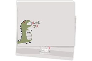 Koko Paper Co Dinosaur Thank You Cards | 25 Flat Note Cards and Envelopes | Printed on Heavy Card Stock.