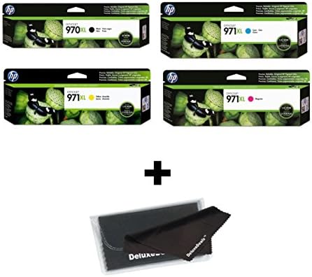 970XL 971XL HY Ink Set BCYM OfficeJet Pro X476dn MFP, X476dw MFP, X576dn MFP, X576dw MFP, X451dn, X451dw, X551dw + DeluxeDealsTM MicroFiber LCD Screen Cleaning Cloth