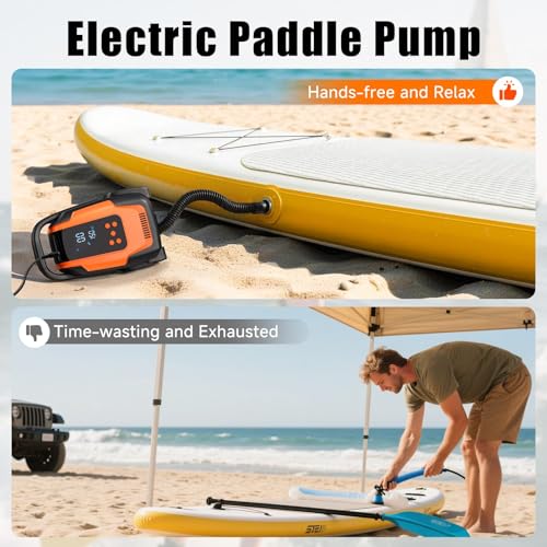 Camping Electric Pumps Electric Paddle Board Pump, 50PSI High Pressure Portable SUP Air Pump with Auto-Off and Deflation Function