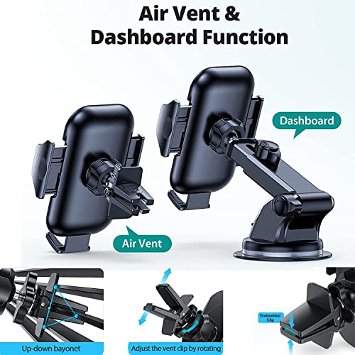 KFECX Car Phone Mount，Long Arm Suction Cup Mobile Phone Holder [Strong and Sturdy] Vent Hands Free Clip Cell Phone Holder Compatible with All Mobile Phones