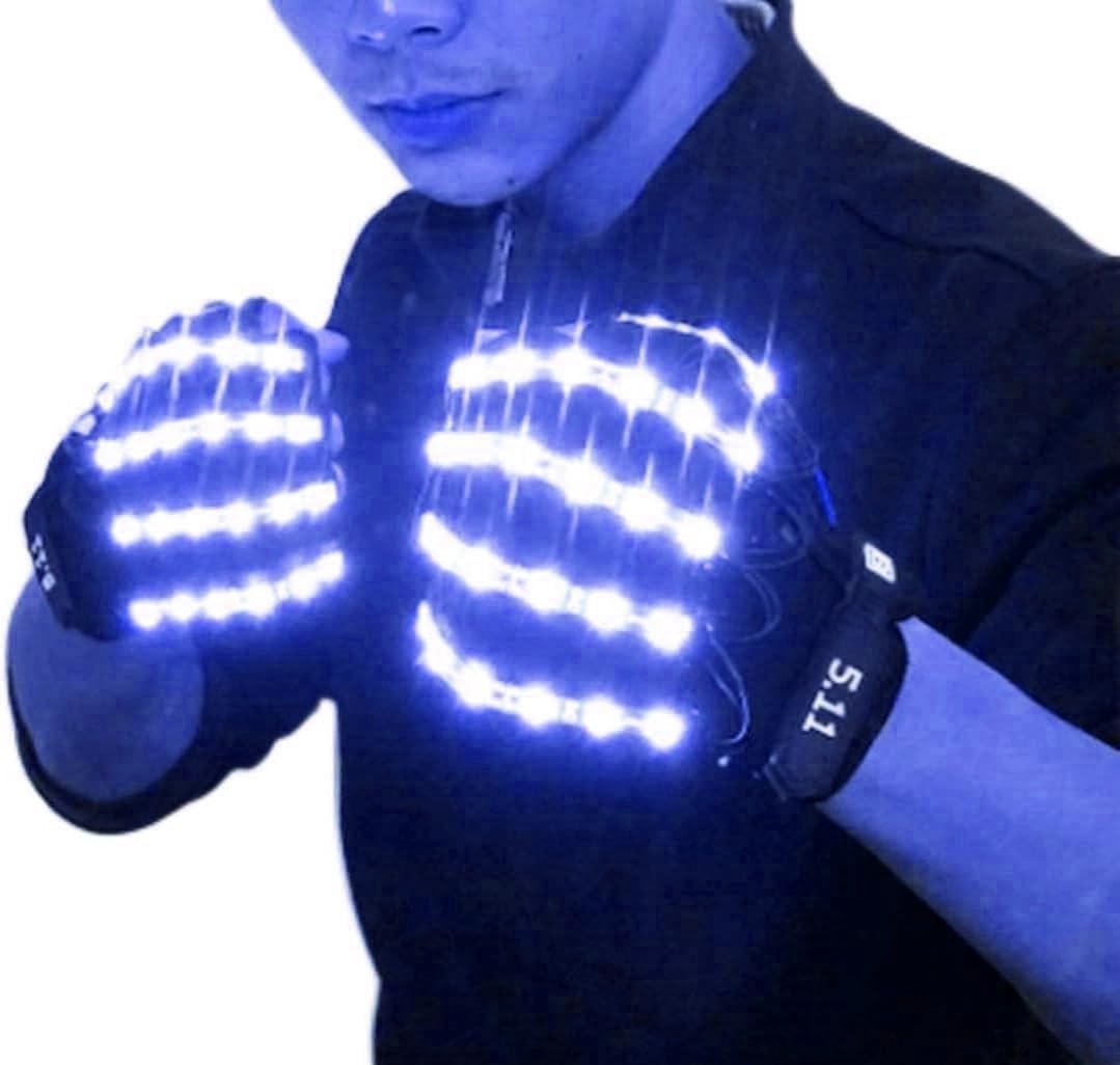 YUANYUYING LED Flash Gloves - Light Up Hand Gloves for Parties, Halloween & Events | Glowing, Flashing | Easy Battery Operated (blue, One Size)