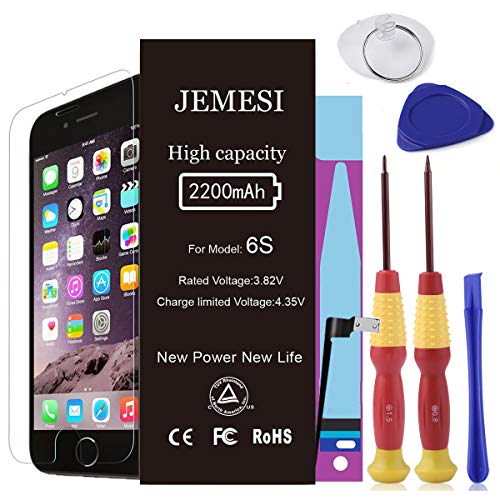 JEMESI Battery for iPhone 6s with Repair Tools Kits - Instructions and Screen Protector, 0 Cycle Battery Replacement [24-Month Warranty]