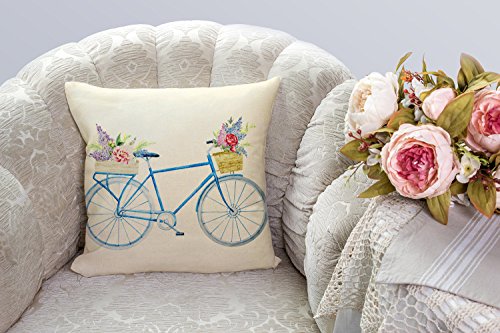 image for 4TH Emotion Blue Bicycle Throw Pillow Cover Vintage Home Decorative Cu