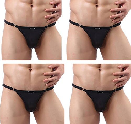 Aiteme Men's Tie Side Adjustable Brief G-string Lingerie Thong Underwear (One Size, Black 4 Pack)