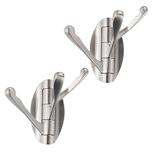 Leyden TM Three Foldable Arms Coat Hook Three Towel/Clothes Hanger for Bathroom Kitchen Wall Mount Brushed Nickel, 2 Pieces