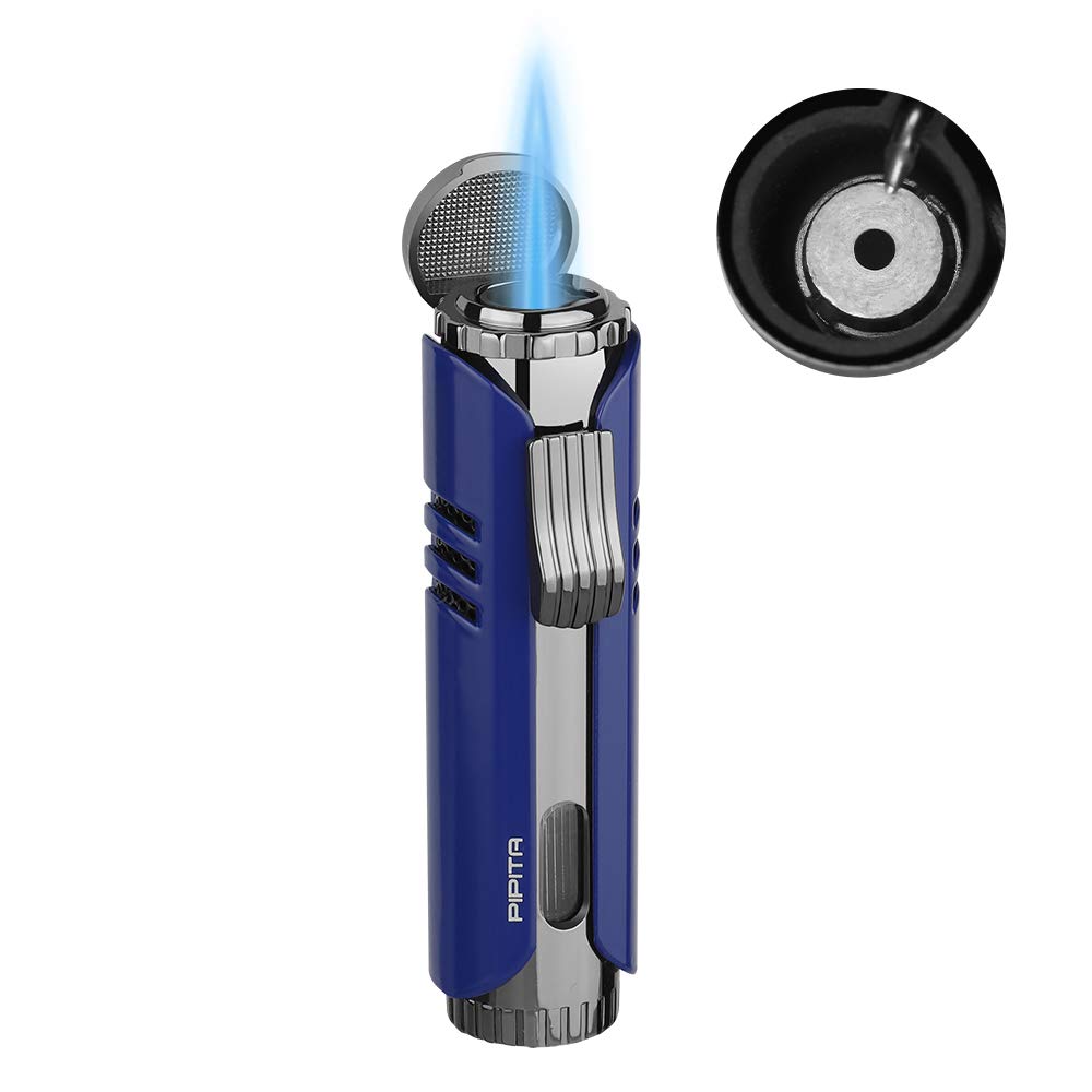 PIPITA Cigar Torch Lighter Windproof Butane Gas Firelighters Jet Single Flame Cigar Lighter, Adjustable Flame and Refillbale Fuel Metal Pocket Lighters for Men Gifts(Without Gas)