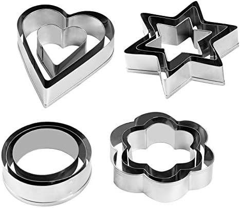 Cookie Cutters Set, AMoko 12 Pieces Stainless Steel Biscuit Cutter with Round, Flower, Heart, Flower Shapes