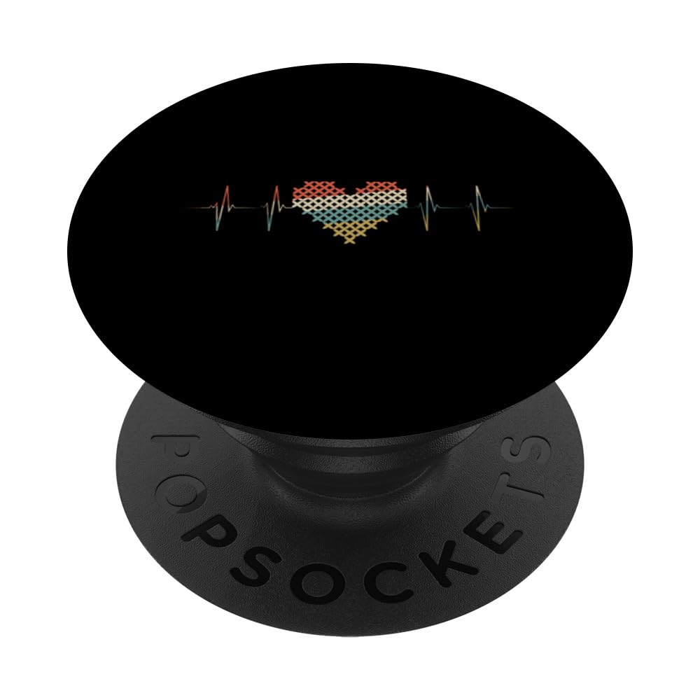Cross Stitching Heartbeat Retro ECG EKG PopSockets Swappable PopGrip