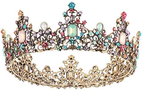 SNOWH Baroque Queen Crowns and Tiaras, Crystal Wedding Crown for Women, Vintage Birthday Tiara, Costume Party Hair Accessories with Gemstones