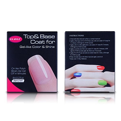 CLAVUZ Gel Nail Polish Base Coat and No Wipe Top Coat Kit Soak Off Manicure Pedicure Nail Art Tool Set