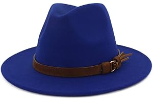 Vim Tree Unisex Wide Brim Felt Fedora Hats Men Women Panama Trilby Hat with Band Blue M (Head Circumference 22"-22.8")