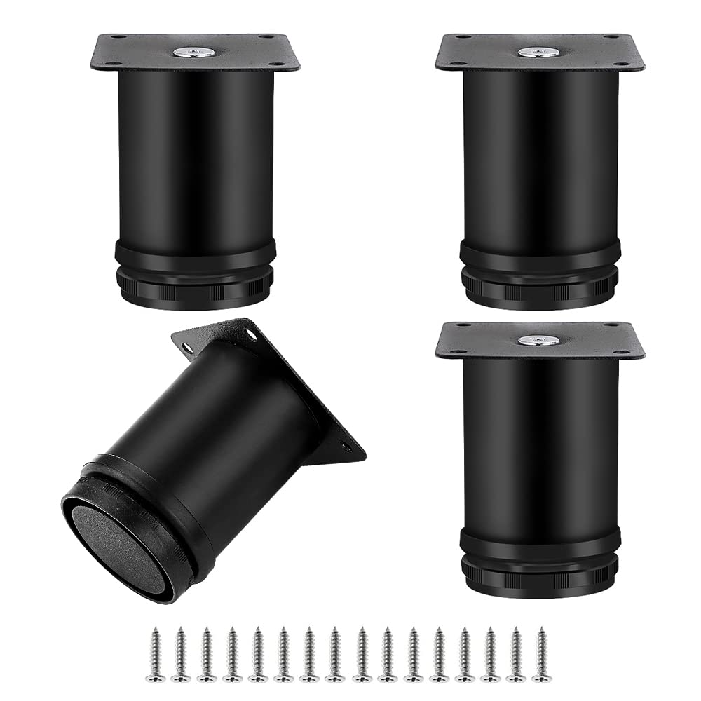 LYCXAMES Furniture Feet, Pack of 4 Round Cabinet Feet, 6 cm Adjustable Furniture Legs, Stainless Steel Base Feet, Table Foot for Chairs, Table, Cabinet and Sofa,Black