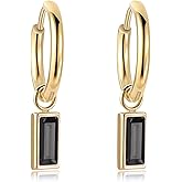 ALRNBY 18K Gold Plated Hoop Square Dangle Earrings Emerald Green Blue Red Black Cubic Zirconia Earrings Dainty Pretty Drop Jewelry