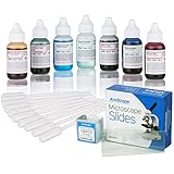 AmScope SK6-50P100S22-PP10 Microscope Stains Vital Stain Kit for Living Cells - 6 Different Microscope Slide Stains, 50 Pre-Cleaned Blank Slides, 100 Coverslips and 10 Pipettes for Specimen Transfer