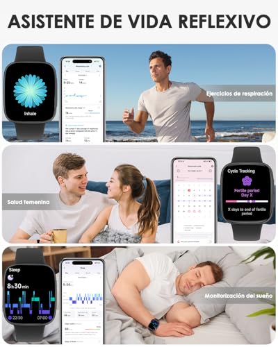 E T EASYTAO Smartwatch, Pantalla AMOLED de 1.85", Resistencia al Agua 3 ATM, Llamadas Bluetooth, Reloj Inteligente Hombre, 100+ Modos de Entrenamiento, Control por Voz, Negra
