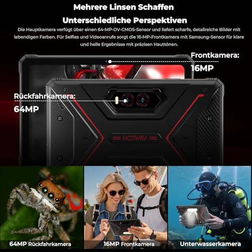 HOTWAV R9 Plus Outdoor Tablet Android 14, 11 Inch 2K FHD+ Construction Site Tablets, Octa-Core 24GB+512GB+2TB TF Tablet Waterproof, 20080mAh 20W Fast Charge, 64MP+16MP/IP68/IP69K/Dual SIM 4G/5G WiFi/GPS/OTG